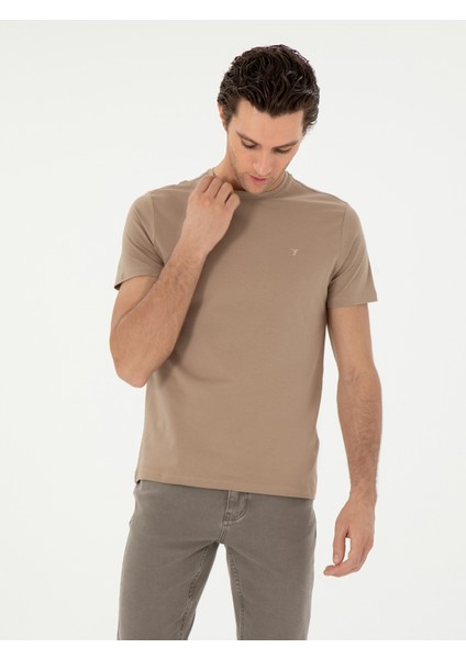 Erkek Vizon Slim Fit Bisiklet Yaka Merserize Basic T-Shirt 50305451-VR052