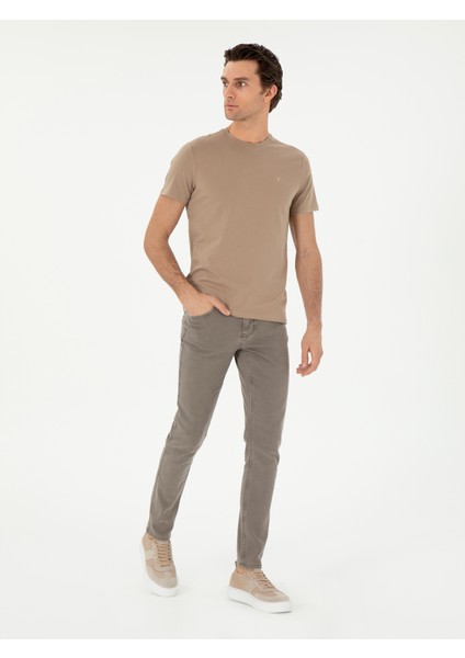 Erkek Vizon Slim Fit Bisiklet Yaka Merserize Basic T-Shirt 50305451-VR052