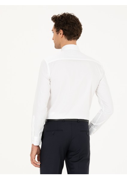 Erkek Beyaz Slim Fit Pamuk Klasik Gömlek 50287784-VR013 indirimleri