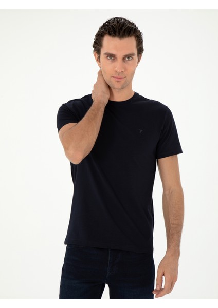 Erkek Lacivert Slim Fit Bisiklet Yaka Merserize Basic T-Shirt 50305451-VR033