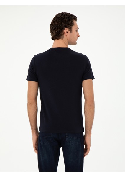 Erkek Lacivert Slim Fit Bisiklet Yaka Merserize Basic T-Shirt 50305451-VR033