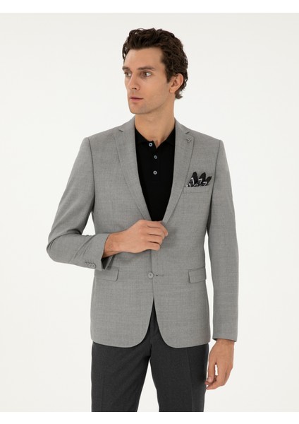 Erkek Gri Slim Fit Yün Klasik Ceket 50305790-VR024