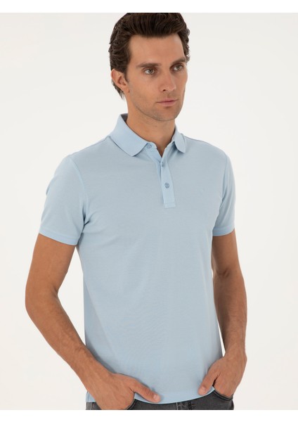 Erkek Açık Mavi Slim Fit Basic Tişört 50284769-VR095