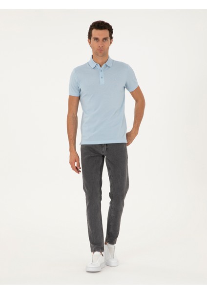Erkek Açık Mavi Slim Fit Basic Tişört 50284769-VR095