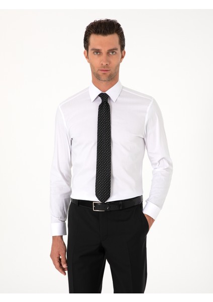 Erkek Beyaz Slim Fit Non Iron Pamuk Karışımlı Klasik Gömlek 50305838-VR013