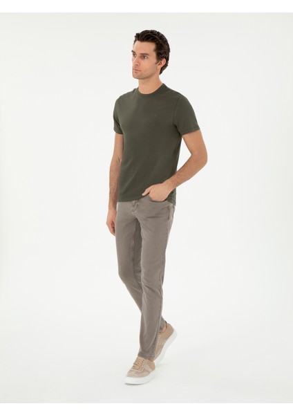 Erkek Haki Slim Fit Bisiklet Yaka Merserize Basic T-Shirt 50305451-VR027