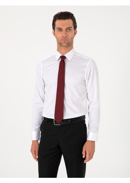 Erkek Beyaz Slim Fit %100 Pamuk Non Iron Klasik Gömlek 50303289-VR013