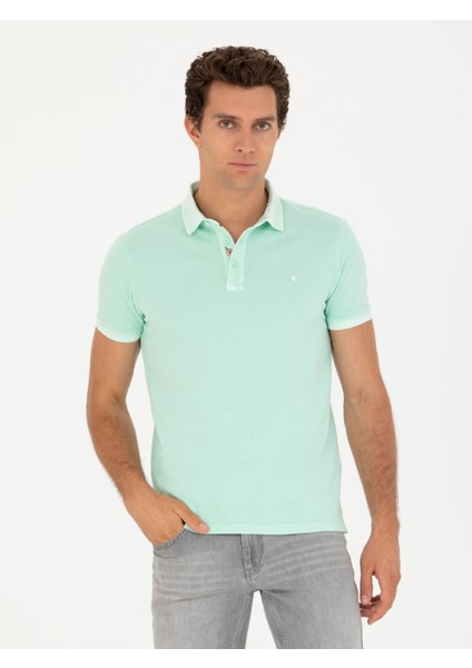 Erkek Su Yeşili Slim Fit Polo Yaka T-Shirt 50266615-VR083