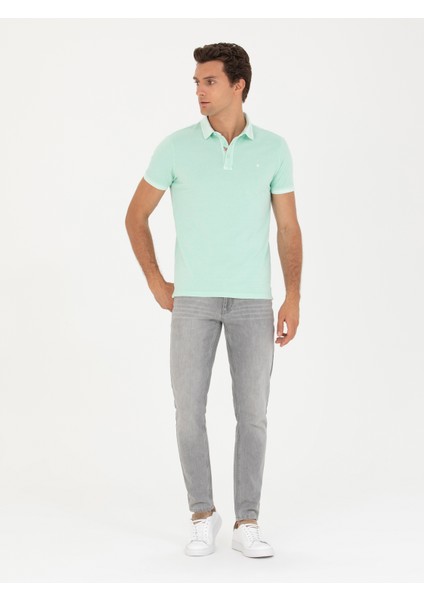 Erkek Su Yeşili Slim Fit Polo Yaka T-Shirt 50266615-VR083