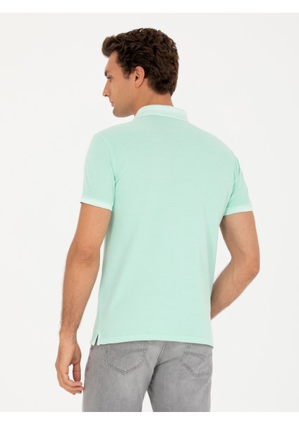 Erkek Su Yeşili Slim Fit Polo Yaka T-Shirt 50266615-VR083