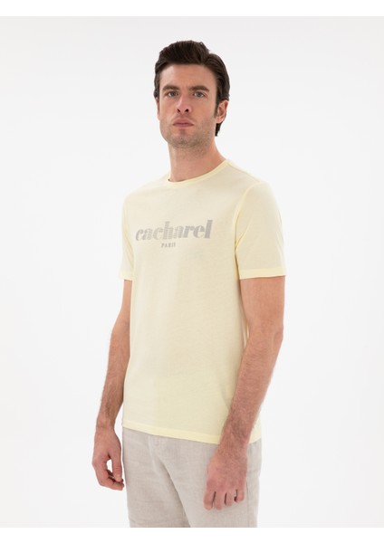 Erkek Sarı Regular Fit Bisiklet Yaka Desenli T-Shirt 50301489-VR044