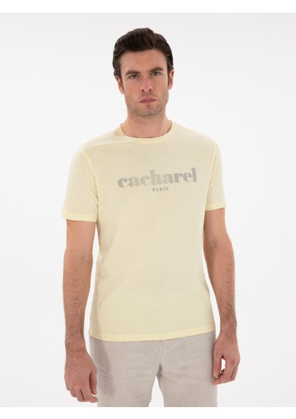 Erkek Sarı Regular Fit Bisiklet Yaka Desenli T-Shirt 50301489-VR044