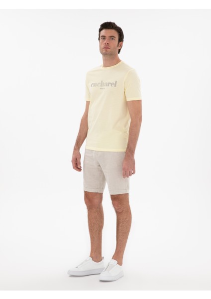 Erkek Sarı Regular Fit Bisiklet Yaka Desenli T-Shirt 50301489-VR044