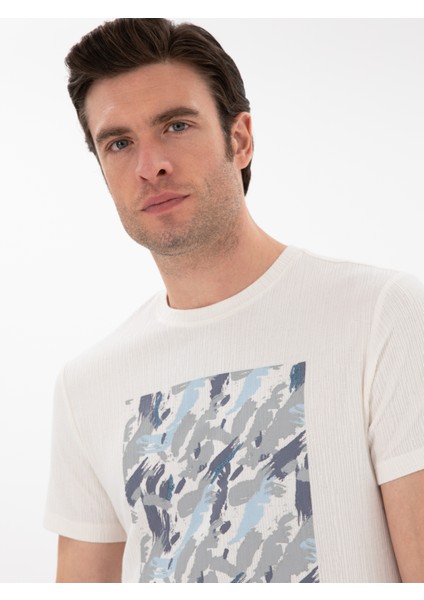 Erkek Beyaz Slim Fit Bisiklet Yaka Baskılı T-Shirt 50302275-VR013