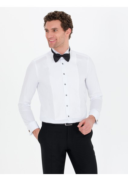 Erkek Beyaz Slim Fit Smokin Gömlek 50265358-VR013