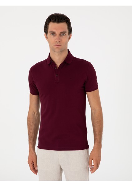 Erkek Bordo Slim Fit Polo Yaka Pamuklu Basic T-Shirt 50300934-VR014
