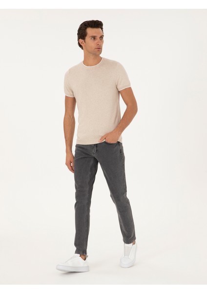 Erkek Bej Slim Fit Keten Karışımlı Bisiklet Yaka Triko T-Shirt 50285518-VR011 fırsatları