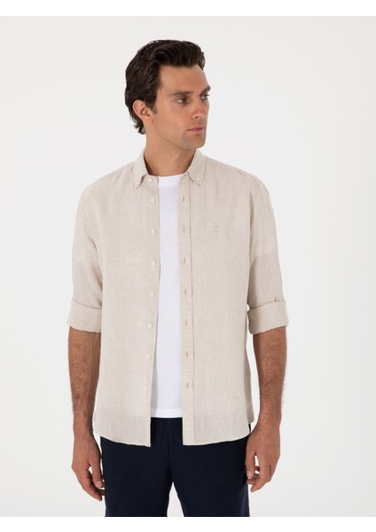 Erkek Bej Regular Fit %100 Keten Gömlek 50303617-VR011