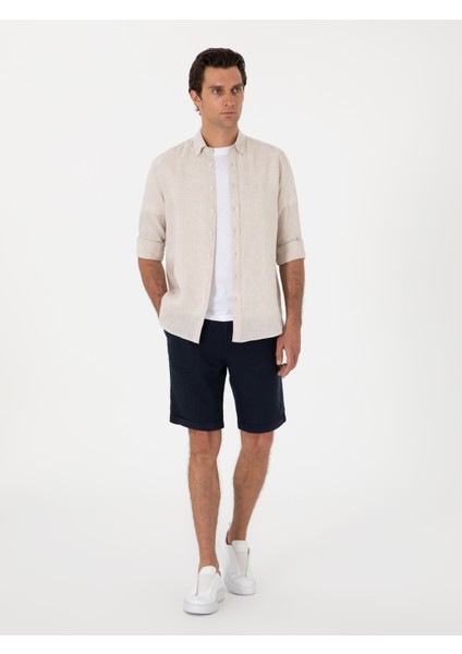Erkek Bej Regular Fit %100 Keten Gömlek 50303617-VR011