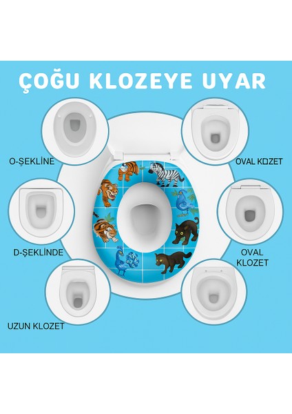Hayvan Figürlü Çocuk Klozet Adaptörü – Yumuşak Minderli, Kaymaz, Taşınabilir ve Eğlenceli Tasarım