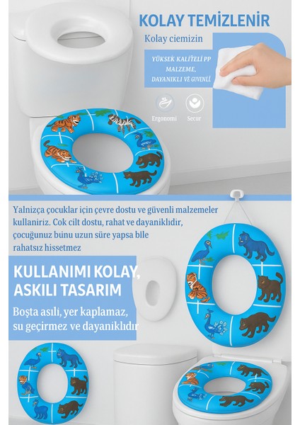 Hayvan Figürlü Çocuk Klozet Adaptörü – Yumuşak Minderli, Kaymaz, Taşınabilir ve Eğlenceli Tasarım