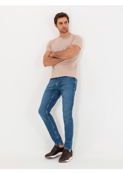 Erkek Bej Bisiklet Yaka Slim Fit T-Shirt 50266621-VR011