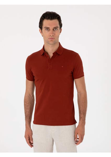 Erkek Kiremit Slim Fit Polo Yaka Pamuklu Basic T-Shirt 50300934-VR031