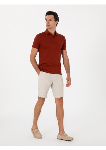 Erkek Kiremit Slim Fit Polo Yaka Pamuklu Basic T-Shirt 50300934-VR031