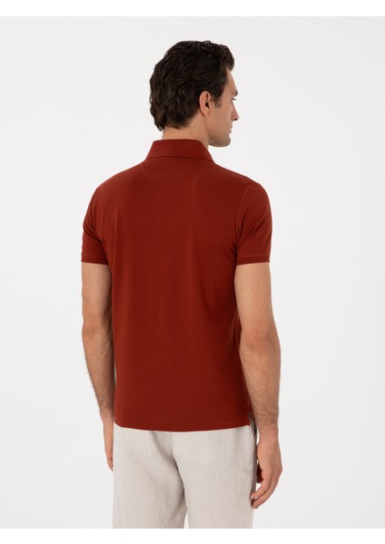 Erkek Kiremit Slim Fit Polo Yaka Pamuklu Basic T-Shirt 50300934-VR031
