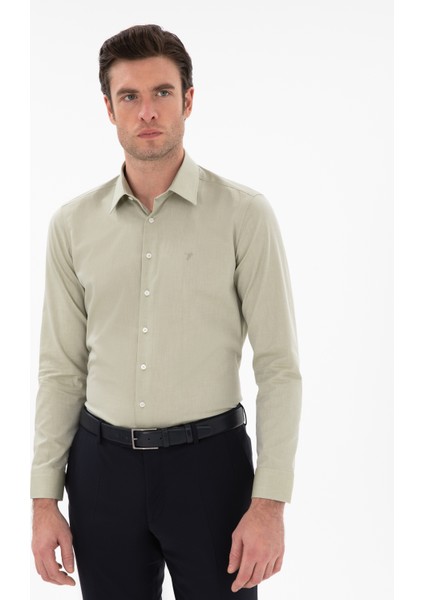 Erkek Haki Slim Fit Pamuklu Oxford Gömlek 50304497-VR027