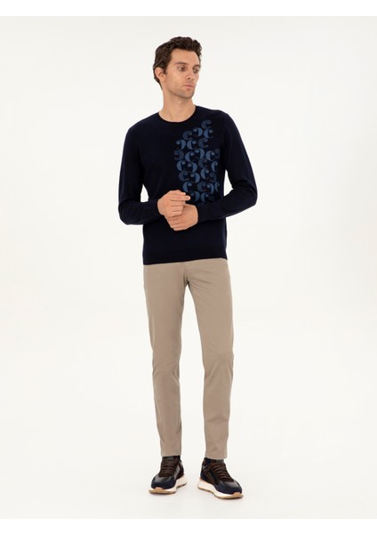 Erkek Lacivert Slim Fit Bisiklet Yaka Yün Triko Kazak 50291586-VR033