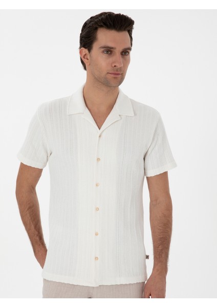 Erkek Ekru Regular Fit Apaş Yaka Örme Gömlek 50306018-VR019