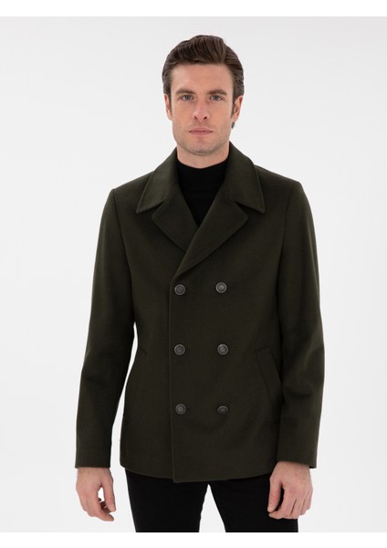 Erkek Haki Slim Fit Kaşe Kaban 50293483-VR027