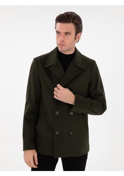 Erkek Haki Slim Fit Kaşe Kaban 50293483-VR027