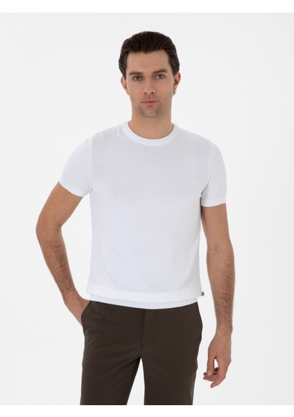 Erkek Beyaz Slim Fit Bisiklet Yaka Triko T-Shirt 50300811-VR013