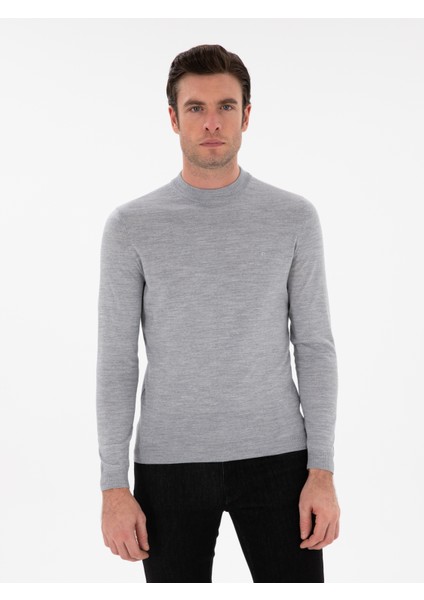 Erkek Gri Slim Fit Basic Kazak 50296402-VR024