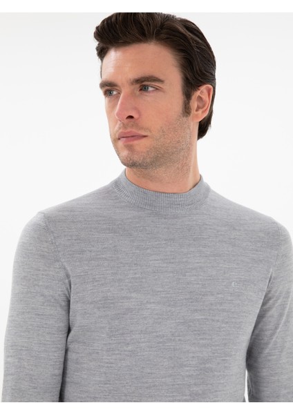 Erkek Gri Slim Fit Basic Kazak 50296402-VR024