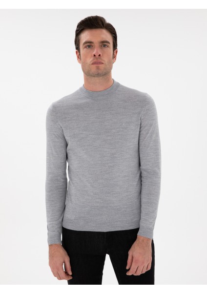 Erkek Gri Slim Fit Basic Kazak 50296402-VR024