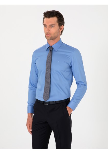 Erkek Mavi Slim Fit Pamuklu Klasik Gömlek 50311551-VR036 modelleri