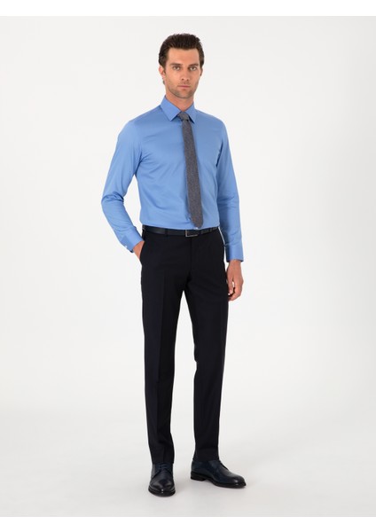 Erkek Mavi Slim Fit Pamuklu Klasik Gömlek 50311551-VR036 fırsatları