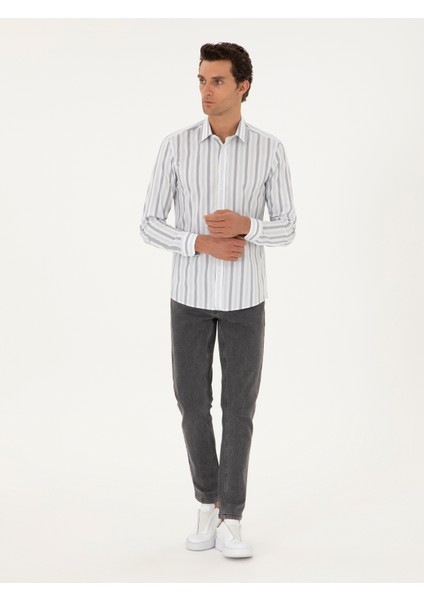 Erkek Koyu Mavi Slim Fit Uzun Kollu Gömlek 50285542-VR032 fırsatları