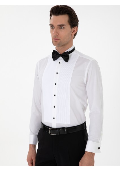 Erkek Beyaz Slim Fit Pamuk Karışımlı Ata Yaka Smokin Gömlek 50308852-VR013 modelleri