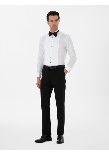 Erkek Beyaz Slim Fit Pamuk Karışımlı Ata Yaka Smokin Gömlek 50308852-VR013 fırsatları