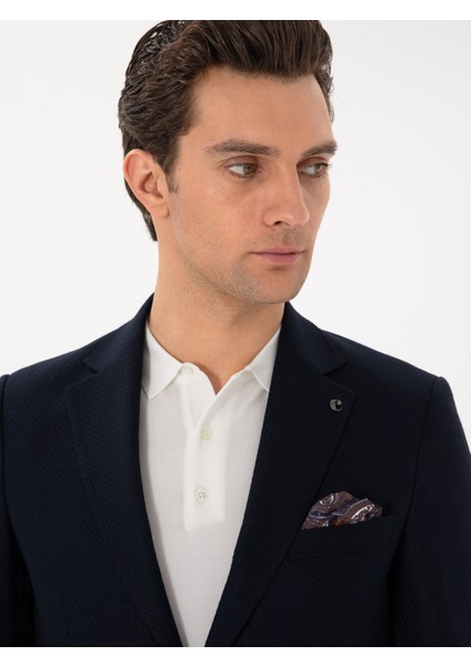 Erkek Koyu Lacivert Slim Fit Dokulu Yün Karışımlı Ceket 50300052-VR100 fiyatları