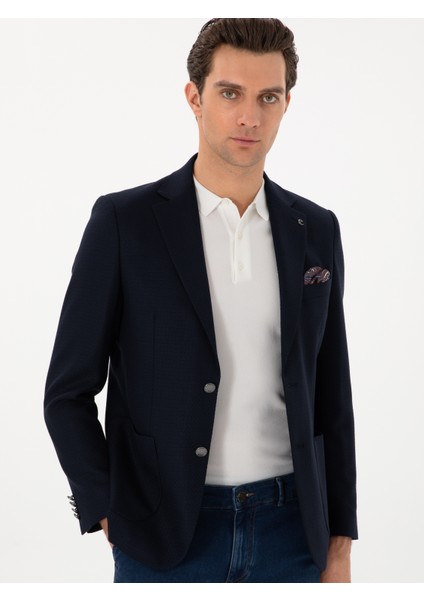 Erkek Koyu Lacivert Slim Fit Dokulu Yün Karışımlı Ceket 50300052-VR100 modelleri