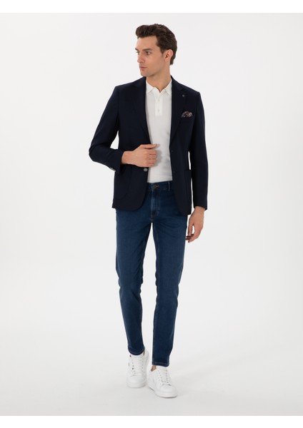 Erkek Koyu Lacivert Slim Fit Dokulu Yün Karışımlı Ceket 50300052-VR100 fırsatları