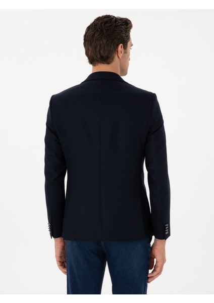Erkek Koyu Lacivert Slim Fit Dokulu Yün Karışımlı Ceket 50300052-VR100 indirimleri