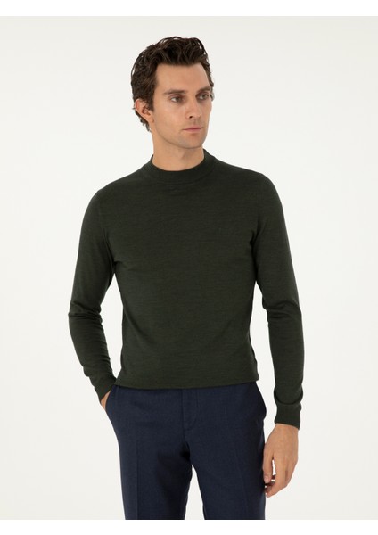 Erkek Haki Slim Fit Basic Kazak 50296402-VR027