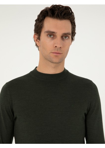 Erkek Haki Slim Fit Basic Kazak 50296402-VR027