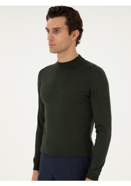 Erkek Haki Slim Fit Basic Kazak 50296402-VR027